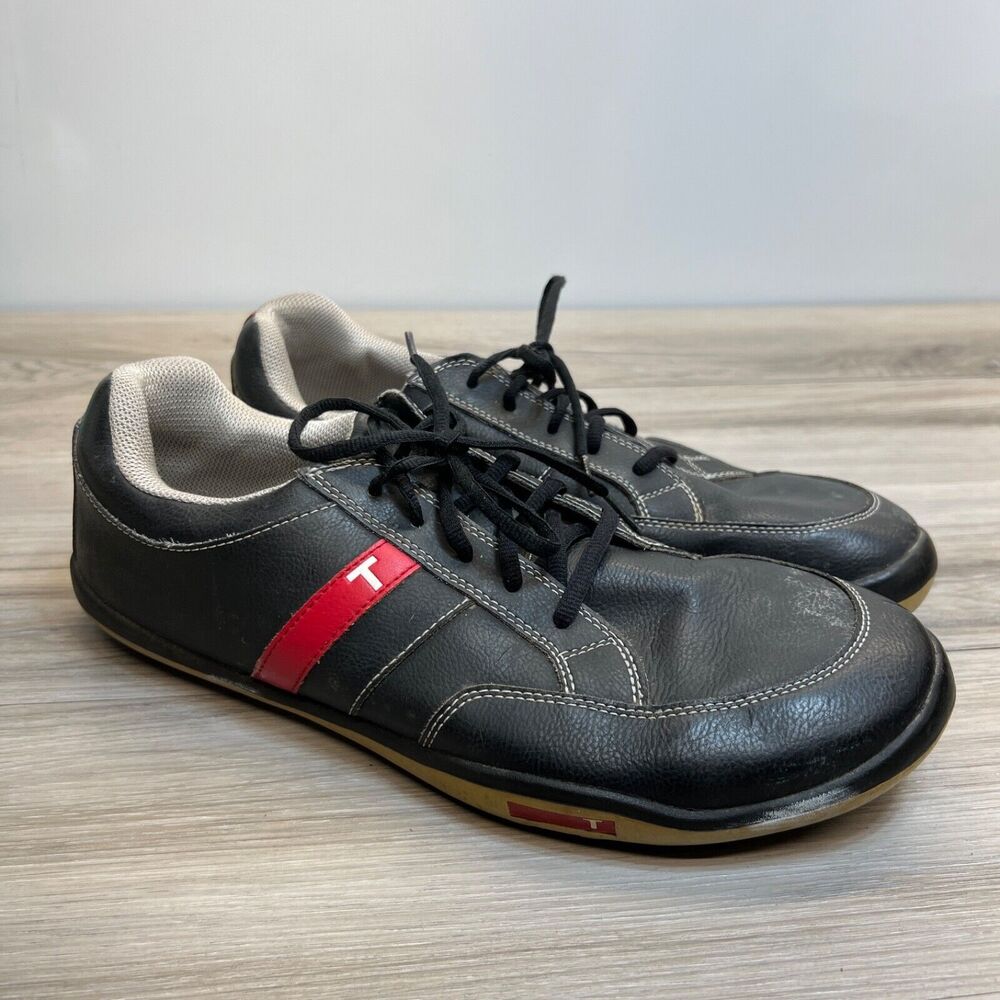 TRUE Linkswear Golf P1 Black Leather Shoes Men Size 12 US Black‎ Red Stripe